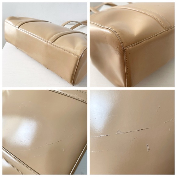 Prada 90s beige Spazzolato leather embossed logo shoulder tote bag - Picture 5 of 14